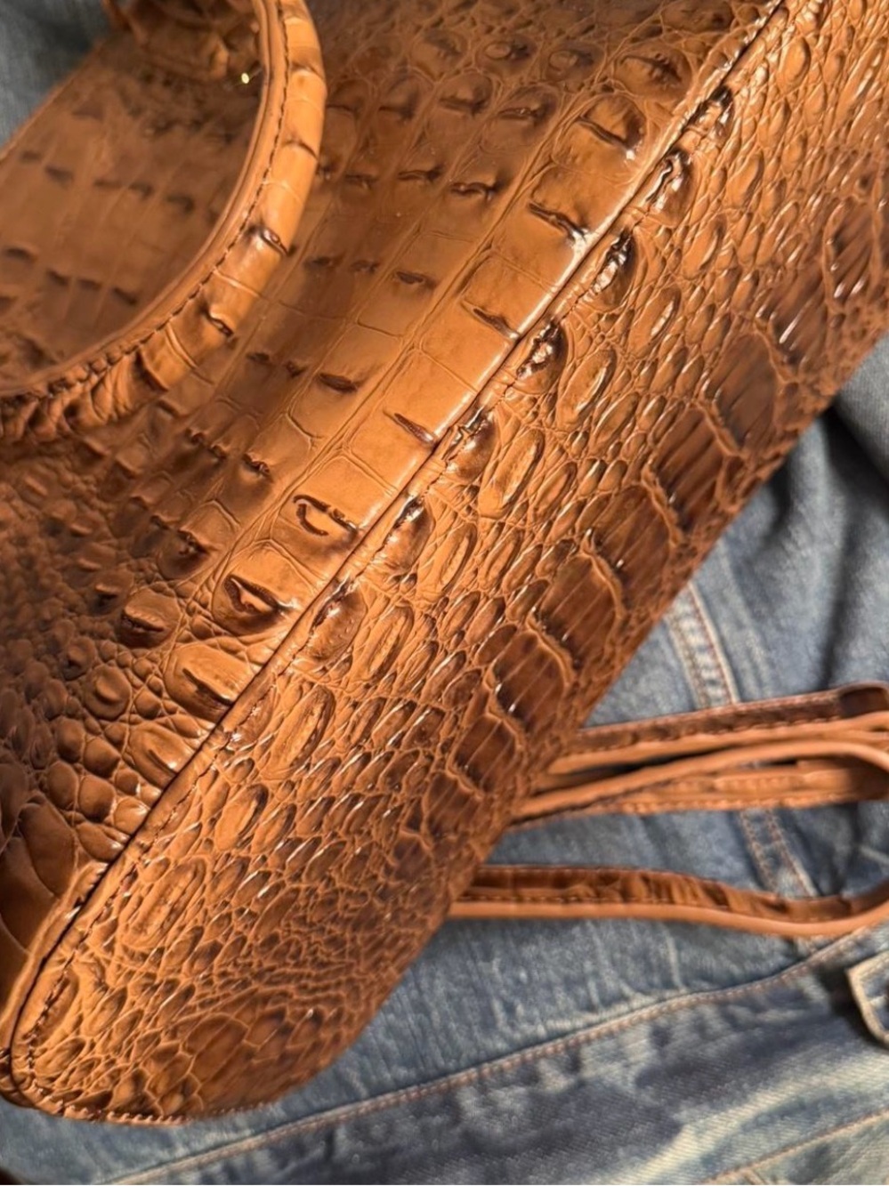 Luxury Croc Embossed Cognac Tote Designer Inspired Structured Handbag